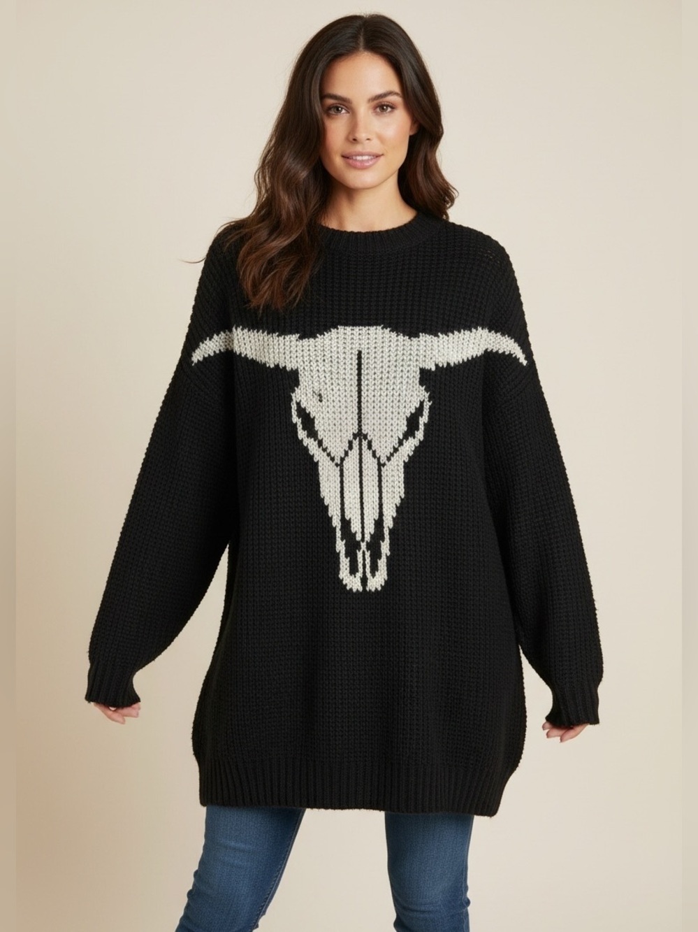 Show Me Your Mumu oversized Fireside sweater in black-and-white Large - Picture 1 of 10